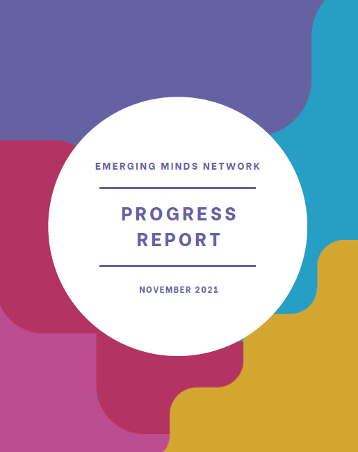 Image of front cover of Emerging Minds progress report. You can click on this to download the full report