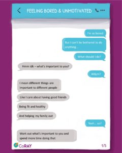 Image of the first page of the text message resource on feeling bored and unmotivated, demonstrating what the whole resource will look like when downloaded. You can click on this image to download the full resource.